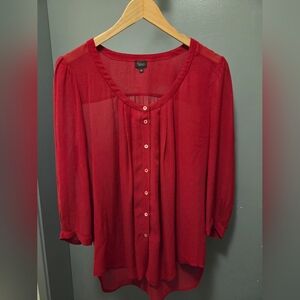 T Babaton Red Sheer Silk Scoop Neck Blouse Size Small